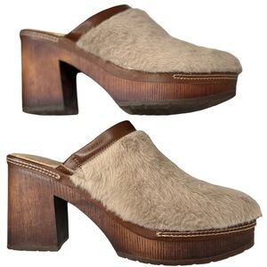 Korks Womens Lori Faux Fur Brown Chunky Platform Clogs Size 10 Boho Daisy Jones